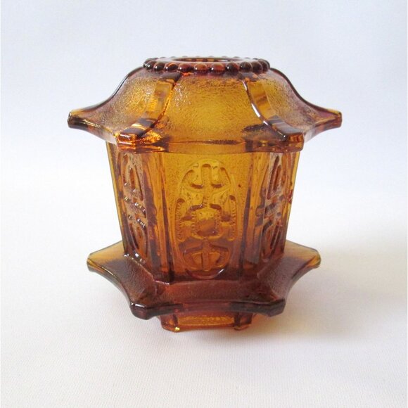 Vintage Amber Glass Fairy Light Chinese Pagoda Candle Holder Possibly LE Smith - Picture 2 of 11
